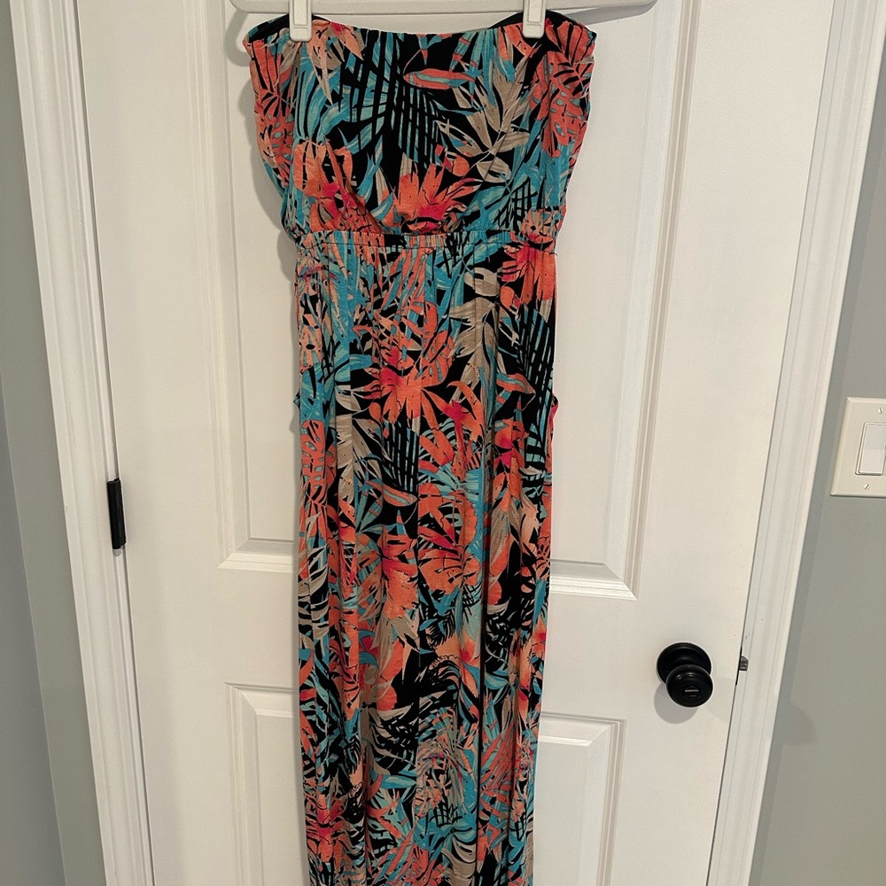 Tropical Strapless Dress w/ Pockets
